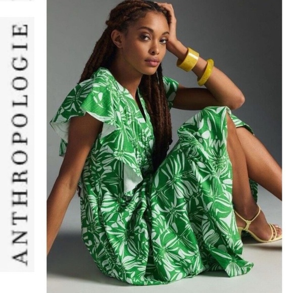 Anthropologie Dresses & Skirts - NWOT Anthropologie Maeve Cassandra green/white Floral Maxi Dress xs